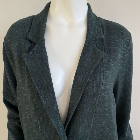 J Jill Sweater Size Medium Forest Green Cotton Knit Long Cardigan Pockets - Picture 3 of 13
